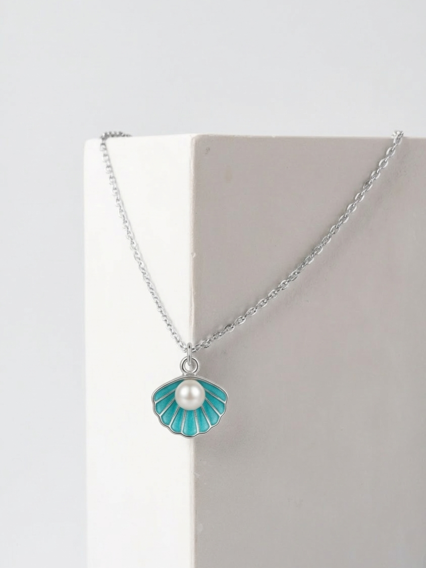 Pearl Shell Pendant Necklace for Women | Ocean Sea Shell Necklace with Pearl | Silver Chain Minimal Beach Jewelry | Elegant Fashion Pendant - Image 4