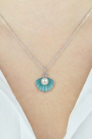 Pearl Shell Pendant Necklace for Women | Ocean Sea Shell Necklace with Pearl | Silver Chain Minimal Beach Jewelry | Elegant Fashion Pendant