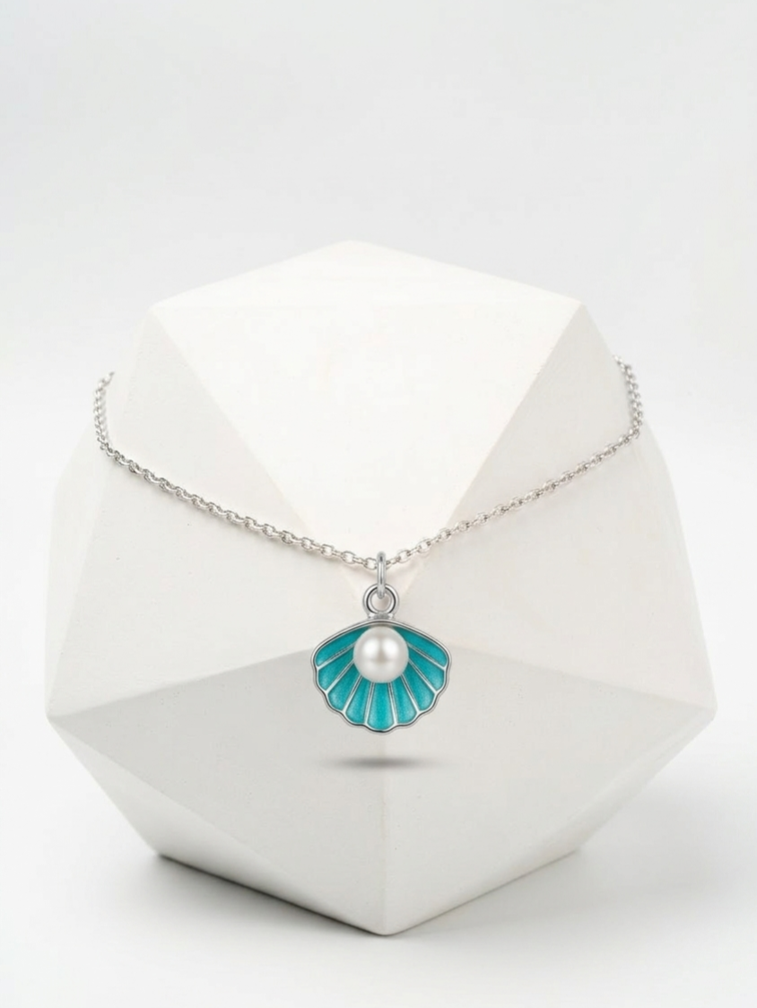 Pearl Shell Pendant Necklace for Women | Ocean Sea Shell Necklace with Pearl | Silver Chain Minimal Beach Jewelry | Elegant Fashion Pendant - Image 3
