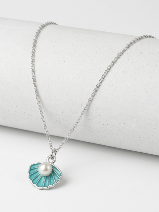 Pearl Shell Pendant Necklace for Women | Ocean Sea Shell Necklace with Pearl | Silver Chain Minimal Beach Jewelry | Elegant Fashion Pendant - Image 2