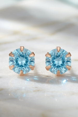 Blue Crystal Stud Earrings for Women | Round Aqua Stone Stud Earrings | Rose Gold Plated Elegant Earrings | Minimal Party Wear Jewellery
