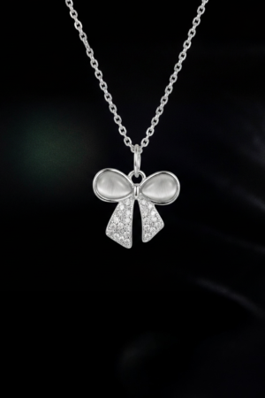 Silver Bow Pendant Necklace | Elegant Party Wear Jewellery Gift Set