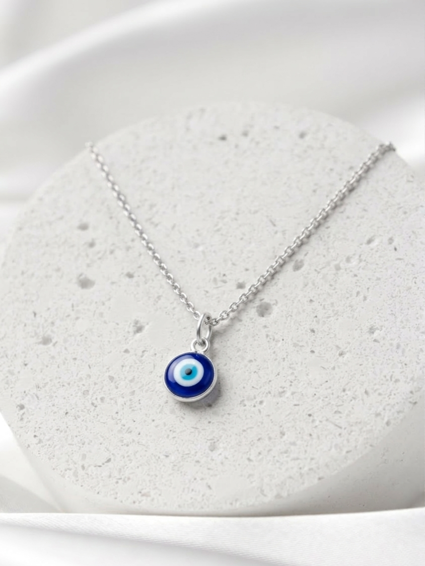 Blue Nazar Protection Necklace | Silver Chain Minimal Lucky Charm Jewelry | Daily Wear Fashion Necklace - Image 2