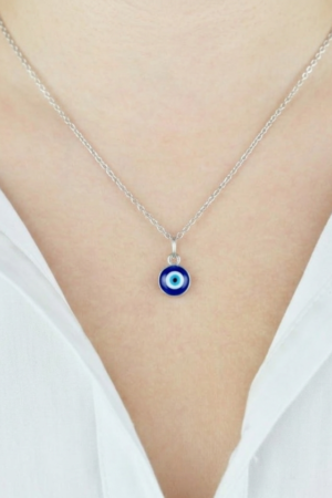Blue Nazar Protection Necklace | Silver Chain Minimal Lucky Charm Jewelry | Daily Wear Fashion Necklace