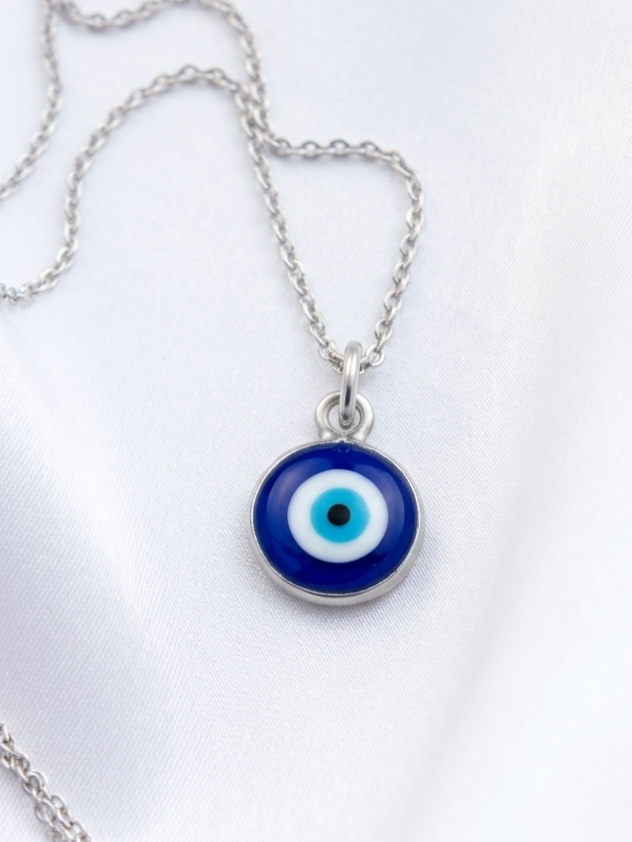Blue Nazar Protection Necklace | Silver Chain Minimal Lucky Charm Jewelry | Daily Wear Fashion Necklace - Image 3