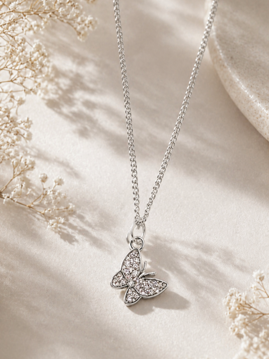 Butterfly Pendant Necklace for Women | Crystal Butterfly Necklace Korean Jewellery for Women - Moon Beauty