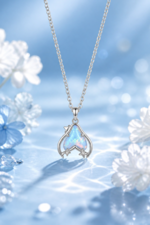 Opal Heart Pendant Necklace Korean Jewellery for Women - Moon Beauty
