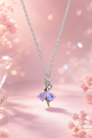 Pink Opal Butterfly Pendant Necklace Korean Jewellery for Women - Moon Beauty