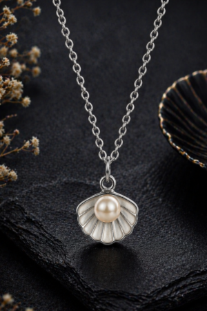 White Pearl Shell Pendant Necklace for Women Korean Jewellery for Women - Moon Beauty