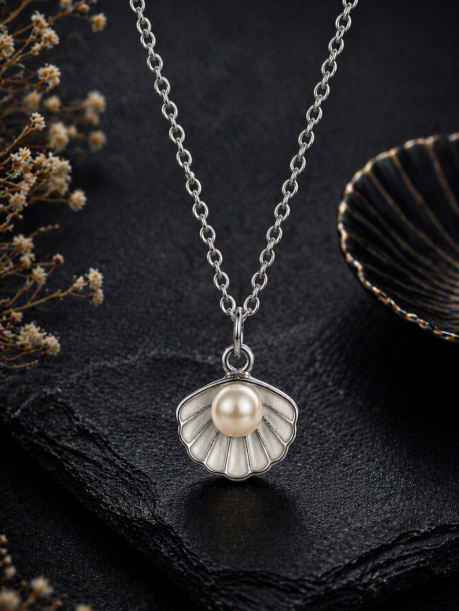 White Pearl Shell Pendant Necklace for Women Korean Jewellery for Women - Moon Beauty